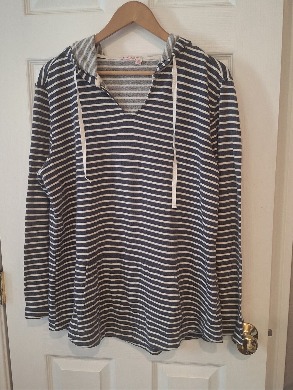 Fresh Produce Women Seafarer Striped Hoodie Pullover Blue White Coastal Beach L